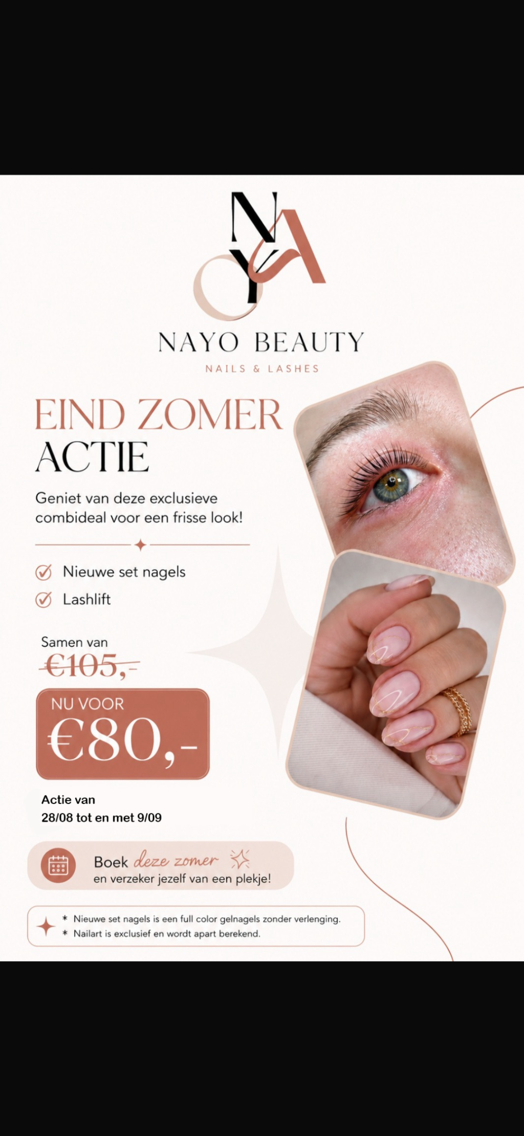 Actie: nieuwe set gelnagels fullcolor + lashlift €80